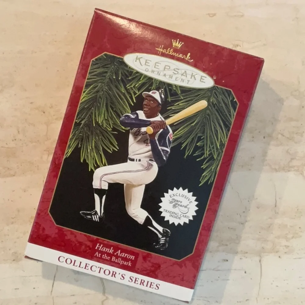 Hank Aaron Christmas Ornament 1997 & Card Hallmark Xmas Tree Baseball Ornaments